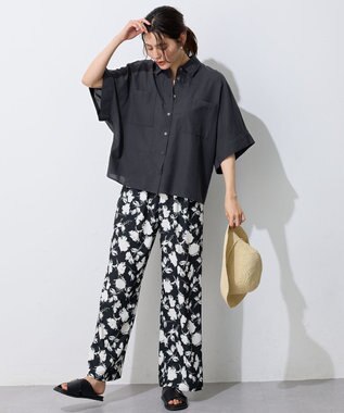 ANY 【手洗い可】コットンリネンブラウス チャコール