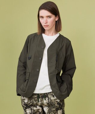 JOSEPH ABBOUD MOUNTAIN 【軽量】ハイパワーストレッチカルゼ ノーカラーアウトドアブルゾン カーキ系