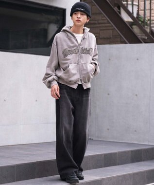 WEGO 【ユニセックス着用ITEM/MLサイズ展開】ショートグラフィックZIPパーカー グレー