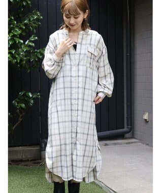 AMERICAN HOLIC イージーケアＷポケットシャツワンピース Check Ivory