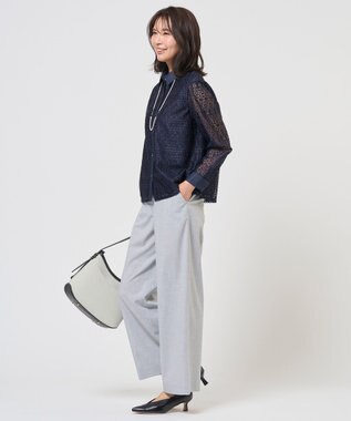 J.PRESS LADIES S ジオメトリックレース ブラウス ネイビー系