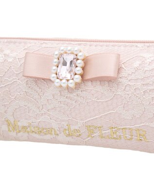 Maison de FLEUR レースサテンパールビジューロングポーチ Light Pink