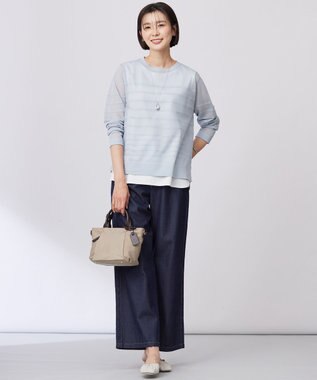 J.PRESS LADIES 【WEB限定・洗える】Vis/Peスパーク シアー ボーダー ニット サックス×サックス系