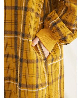 CRAFT STANDARD BOUTIQUE 先染めチェック（小）バンドカラー袖ＲＩＢ　ＯＰ Mustard