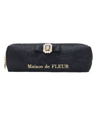 Maison de FLEUR レースサテンパールビジューロングポーチ Black
