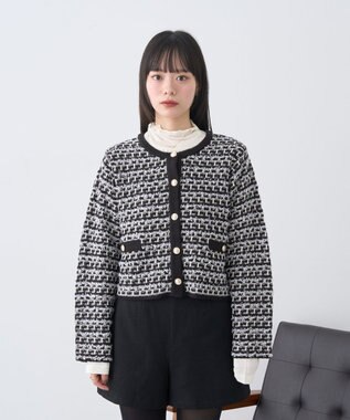 earth music&ecology ニットツイードジャケット Black