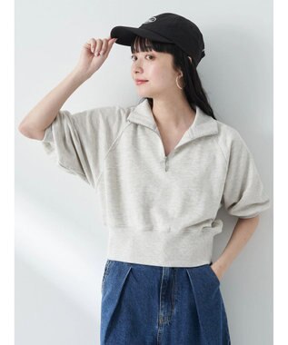 earth music&ecology ハーフジップショートプルオーバー Light Gray