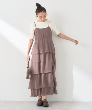 earth music&ecology アシンメトリーティアードワンピース Mocha