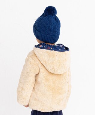 MIKI HOUSE HOT BISCUITS 【80-120cm】 裏ボアフリース リバーシブル総柄ジャンパー 紺