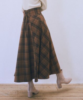 earth music&ecology バックレースアップチェックスカート Camel