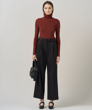 ICB L 【裏起毛】 ウォームサテン ワイドストレートパンツ ブラック系