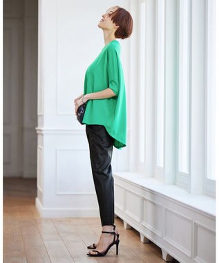 ICB 【接触冷感・洗える】エステルラミーチンツ テーパードパンツ ブラック系