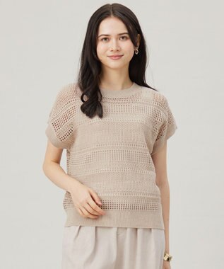 【洗える】レーシーリネンコットン ニット