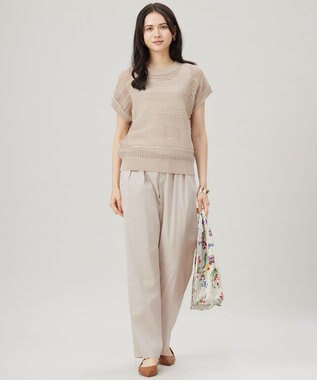 自由区 L 【洗える】レーシーリネンコットン ニット ベージュ