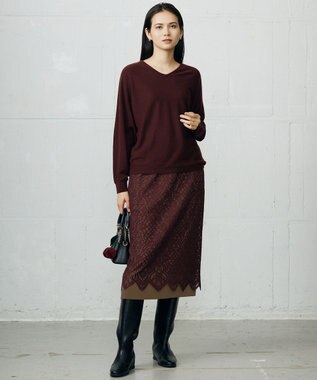 自由区 L 【カタログ掲載】ファインウールカシミヤドルマンシルエット ニット ボルドー