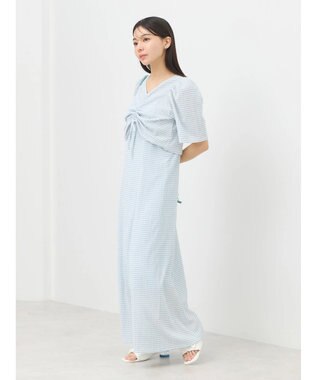 earth music&ecology ＳＥＴ２点ドロストプルオーバー＋キャミワンピース Check Sax