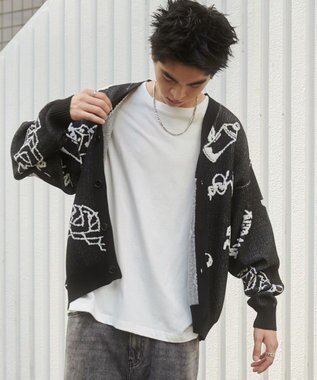 WEGO ベロアモールグラフィティカーディガン ブラック