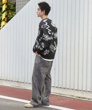 WEGO ベロアモールグラフィティカーディガン ブラック