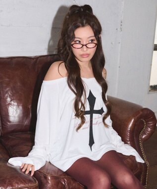 WEGO オフショルダークロスロゴトップ ホワイト