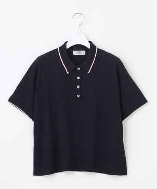 J.PRESS LADIES 【洗える】DRY COTTON ニットポロ ネイビー×ベージュ系