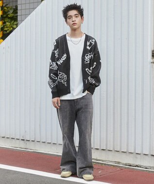 WEGO ベロアモールグラフィティカーディガン ブラック