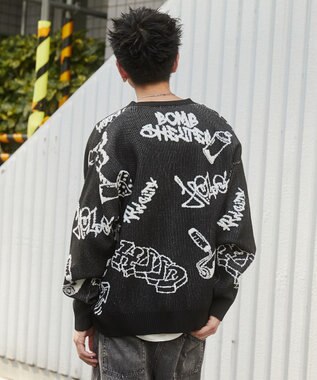 WEGO ベロアモールグラフィティカーディガン ブラック