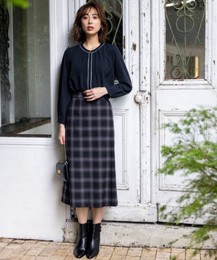 ANY SIS S 【洗える】フロントタックバイカラー ブラウス ネイビー