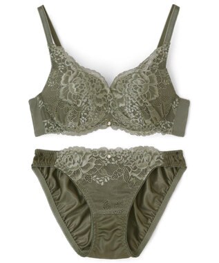 San-ai Resort（三愛水着楽園） 【northerly bra フィットシリーズ 谷間メイク】 カシュクールレースモールド ブラジャー＆ショーツSet B～Fカップ カーキ