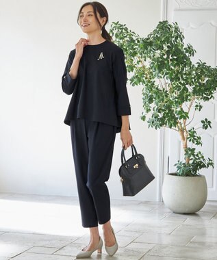 ANY 【ウエストゴム/ストレッチ/セットアップ可】イージィケアストレッチテーパードパンツ ネイビー