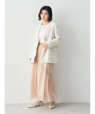 YECCA VECCA 箔プリントシアーギャザースカート Light Beige