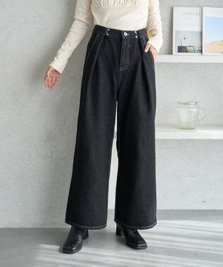 earth music&ecology タックホックデニムパンツ Black