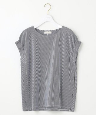 ANY SIS S 【洗える】シルケットストライプフレンチスリーブ カットソー ネイビーストライプ