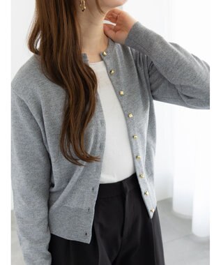 Te chichi メタルスクエア釦クルーネックカーディガン シルバー