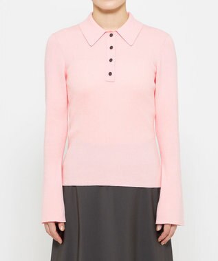 uncrave 【洗濯機洗い可】リブ フレアスリーブポロニット（uncrave STANDARD） ピンク