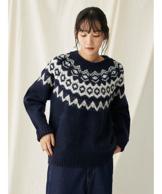 CRAFT STANDARD BOUTIQUE 求心柄ニットプルオーバー Navy