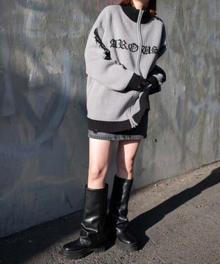 WEGO クロスダメージニットBIGブルゾン グレー