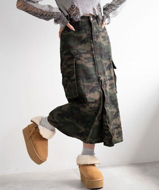WEGO カモフラジップカーゴスカート カーキ