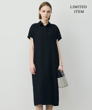 ICB 【先行予約・WEB限定】FluidBackSatin ニット衿シャツワンピース ブラック