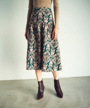 GRACE CONTINENTAL オーナメントジャガードスカート グリーン