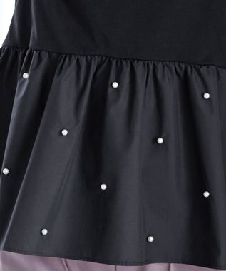 Tiaclasse L 【洗える】パール付きカットソードッキングブラウス ブラック