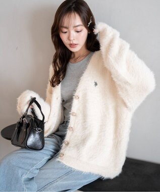 WEGO 【25年秋冬新作/WEB限定】別注USPOLOシャギーニットカーデ ホワイトアイボリー