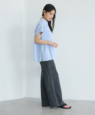CRAFT STANDARD BOUTIQUE シャーリングショートスリーブブラウス Sax