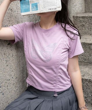 WEGO バタフライドロストラインストーンT ピンク