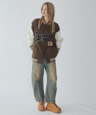 WEGO 【ユニセックス着用ITEM/MLサイズ展開】サガラワッペンスウェットスタジャン ブラウン