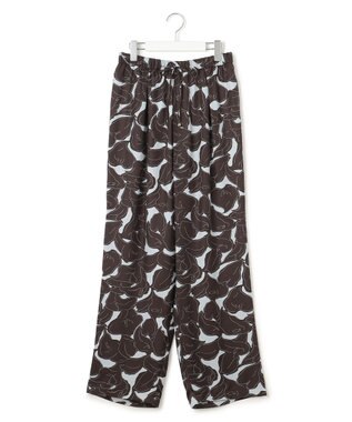 23区 【洗える】Ratti フラワーアートプリント ワイド パンツ ダークブラウン×グレー
