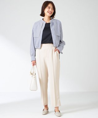 ANY SIS 【UVカット・接触冷感・速乾】クロップトヨークハオリ シャツ ネイビーストライプ