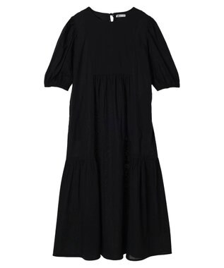 CRAFT STANDARD BOUTIQUE インド綿パフスリーブギャザーワンピース Black