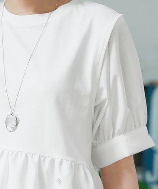 Tiaclasse L 【洗える】パール付きカットソードッキングブラウス オフホワイト