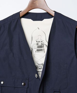 JOSEPH ABBOUD MOUNTAIN 【軽量・テ―ム・ヤルビーコラボ】プリント ワックスクロス ベスト ネイビー系