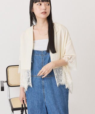 AMERICAN HOLIC レース切り替え半袖シャツ Ivory